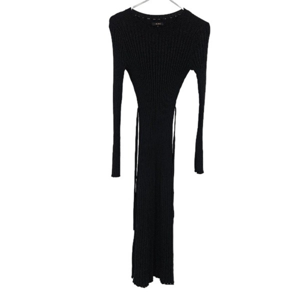 Quince Bodycon Dress Black Cashmere Blend Ribbed Knit Long Sleeve Midi Size S